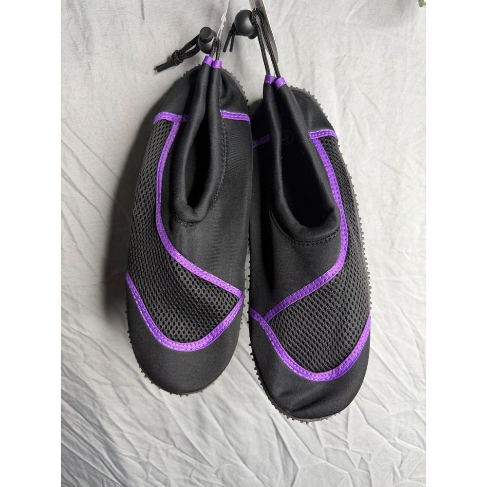 Ladies Aqua Shoes PK36 Black Purple Mesh Water Shoes Size 9 NWT